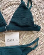 بیکینی دو تکه با شورت ضد آب و ضد کلر زنانه سبز ( یشمی ) برند zaful طرح بافت زنبوری - Image 3
