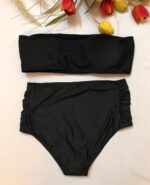مایو سایز بسیار بزرگ دو ایکس لارج برای افراد چاق زنانه و دخترانه دو تکه مخصوص استخر و شنا با نیم تنه سوتین کوتاه کشی کاپ دار مشکی رنگ و ست لباس شنا شورت بی کینی فاق بلند ضد اب کش دار مارک خارجی شین ( shein )