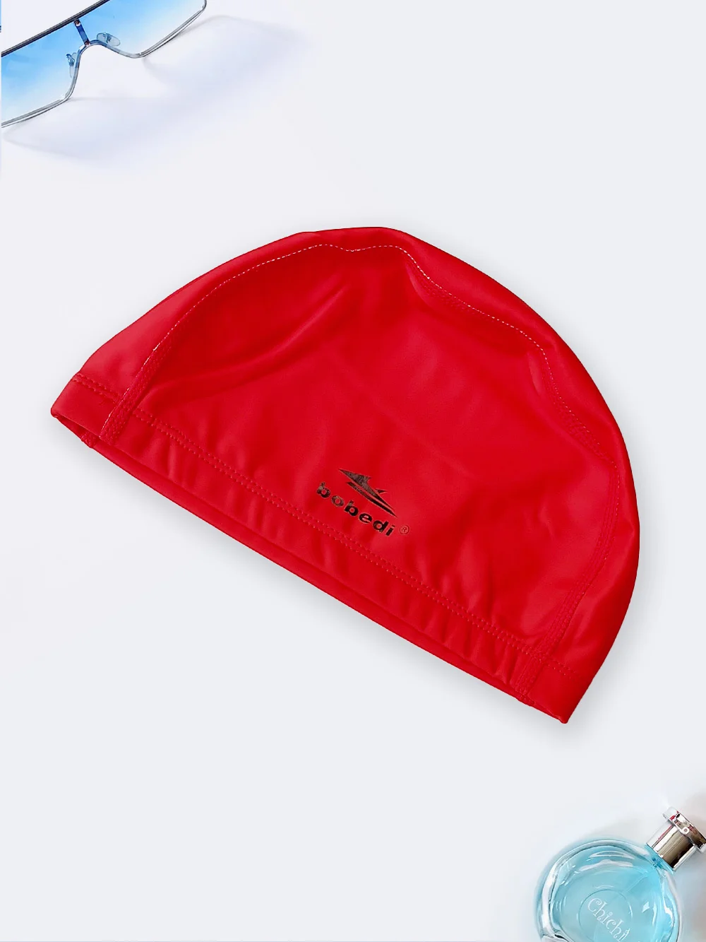 cap2563051-1 کلاه استخر قرمز زنگ زنانه فومی برند بوبدی ( bobedi ) طرح ساده