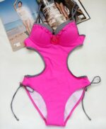 مونوکینی مایو زنانه و دخترانه یک تکه سرهمی صورتی رنگ کاپ دار ضخیم و فنردار فانتزی . بیکینی مونوکینی شنا و استخری زنانه و دخترانه شیک و کیوت زیبا و خوشگل