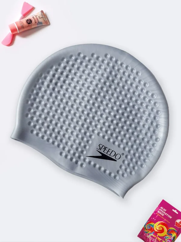 کلاه استخر سیلیکونی زنانه طوسی رنگ مارک اسپیدو ( Speedo ) طرح توپی