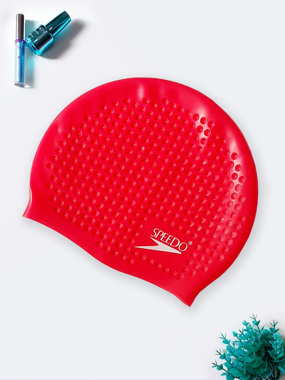 cap0728113-1 کلاه استخر و شنا زنانه و دخترانه پلاستیکی سیلیکونی قرمز اسپیدو ( Speedo ) توپی