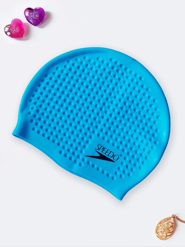 کلاه شنا سیلیکونی زنانه آبی رنگ طرح توپی مارک اسپیدو ( Speedo )