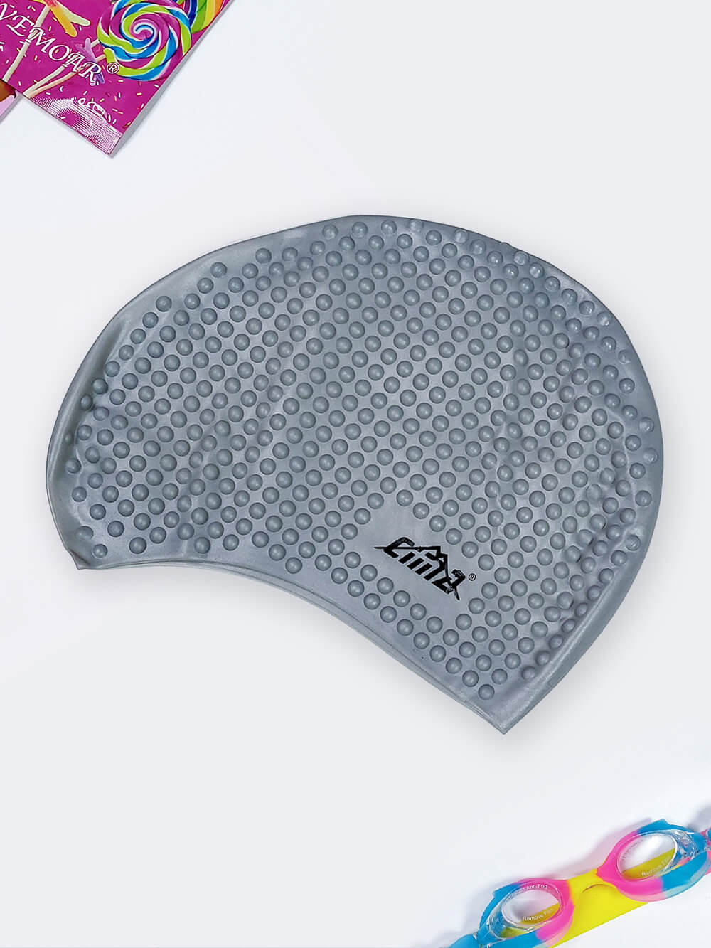 cap0270425-1-2 کلاه استخری طرح توپی طوسی رنگ زنانه و مردانه سیلیکونی مارک Cima ضد کلر