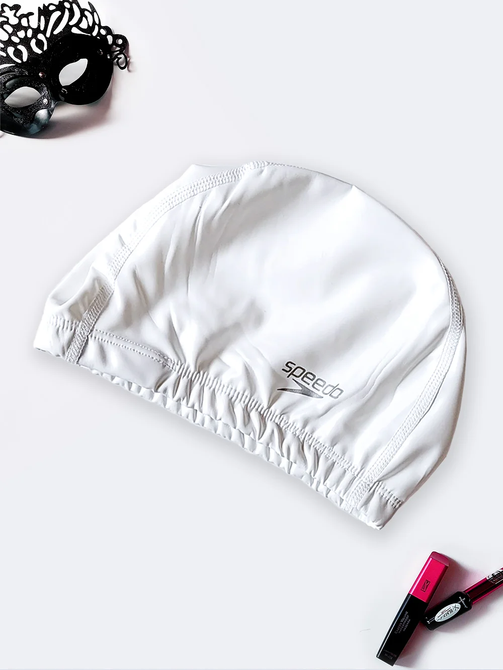 cap4754856-1 کلاه استخر شنا زنانه چرمی با جنس فومی سفید رنگ طرح ساده اسپیدو ( Speedo )