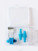 ست دماغ گیر و گوشگیر بنددار ارزان فلزی شنا برای استخر زنانه ، دخترانه ، بچه گانه ، کودک و کودکانه با جنس فلزی و سیلیکونی آبی رنگ 