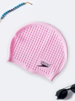 کلاه شنا زنانه سیلیکونی کشی صورتی رنگ طرح توپی مارک اسپیدو ( Speedo )