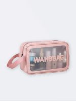 کیف استخر مناسب شامپو و وسایل شنا زنانه و دخترانه واش بگ ( wash bag ) ضد آب شیشه ای صورتی رنگ