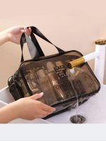 کیف و ساک شیشه ای استخری شنا زنانه و دخترانه بصورت طلقی و پلاستیکی شفاف با دو محفظه مجزا برای وسایل خشک و خیس واش بگ ( wash bag ) مخصوص برای استخر قهوه ای