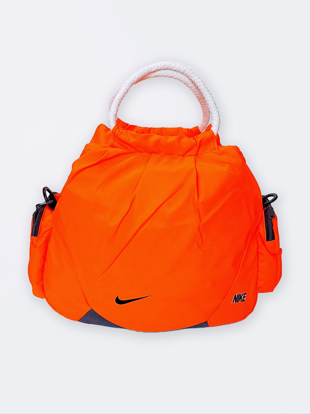 Bag6928017-1-3 کیف استخر ساکی زنانه نارنجی رنگ طرح نایک با بندهای کنفی مناسب برای وسایل شنا
