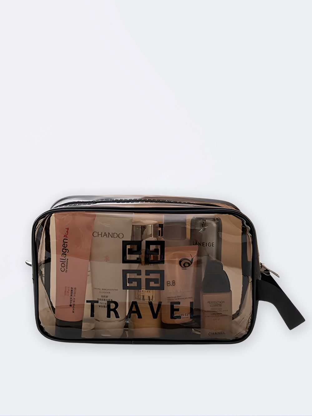 Bag143754-1 کیف طلقی استخر زنانه و دخترانه ضد آب قهوه ای رنگ شفاف شیشه ای ( واش بگ )