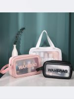 کیف شامپو و وسایل استخر شنا زنانه و دخترانه شیشه ای ضد آب واش بگ ( wash bag ) سفید رنگ . ساک و کیف شنا و استخر پلاستیکی شفاف دخترانه و زنانه شیک و خاص