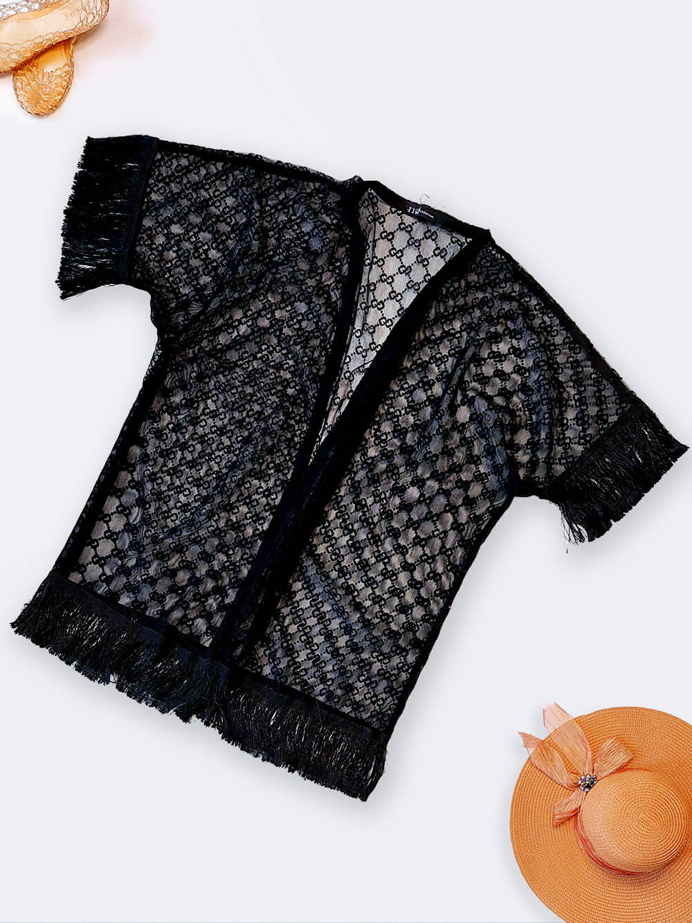 Swi3944204-1 رو مایویی زنانه شیک طرح گوچی - Gucci مشکی جلو باز آستین دار سه ربع و ریشه دار