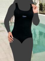 مایو زنانه اسلیپ مشکی رنگ بند پشت قهرمانی برای استخر شنا و آموزش شنا اسپیدو ( Speedo ) دارای کاپ اسفنجی متحرک ضد کلر سیاه رنگ