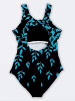مایو زنانه اسلیپ بند پشت قهرمانی مشکی رنگ طرح برگ اسپیدو ( Speedo ) کاپدار - Image 2