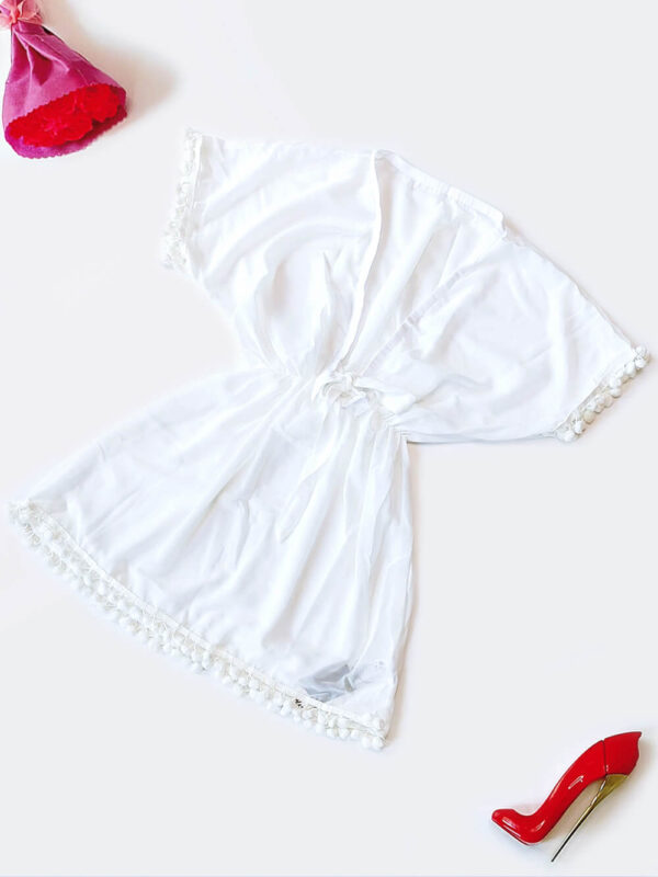 لباس رومایو زنانه حریر در مدل بندار کمر کشی و یقه هفت سفید رنگ برند H & M