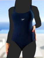 مایو زنانه اسلیپ طرح راه راه کلاسیک شیک بصورت کاپدار متحرک برند اسپیدو ( Speedo ) خاص و ضد کلر بند پشت قهرمانی . قیمت و خرید مایو زنانه اسلیپ