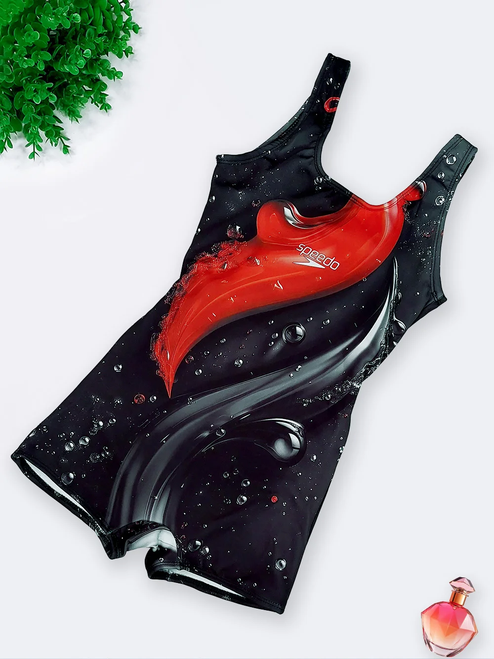 SWi1884145-1 مایو زنانه پادار مشکی نیمه پوشیده ضد کلر و کاپدار برند اسپیدو ( Speedo )