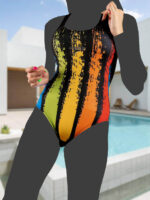 مایو اسلیپ زنانه پشت قهرمانی شیک مشکی طرح هفت رنگ کاپدار برند اسپیدو ( Speedo ) ضد کلر استرج برای استخر  . فروشگاه مایو زنانه و دخترانه ضد کلر