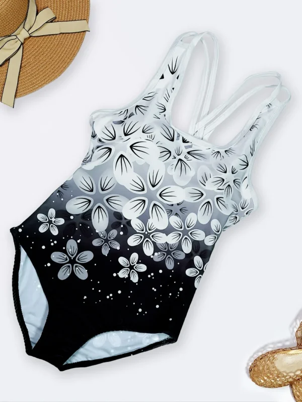 مایو زنانه اسلیپ طرح فانتزی شیک به رنگ یاسی و خاکستری و گلبرگ اسپیدو -Speedo