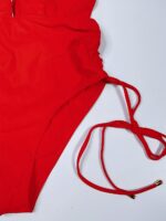 مایو زنانه اسلیپ مجلسی با بندهای زنجیر فلزی برند شین ( shein ) قرمز رنگ و کاپدار  - Image 5