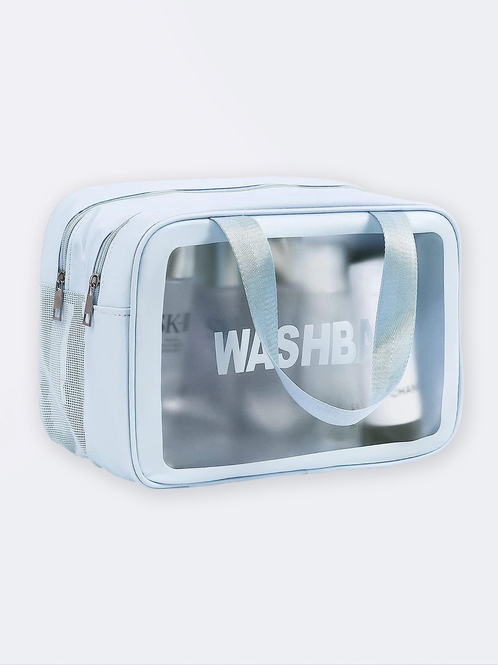 Bag8107996-1 کیف شنا زنانه و دخترانه فانتزی مخصوص برای استخر با دو جیب جدا برای وسایل خشک و خیس واش بگ ( wash bag ) آبی رنگ سایز بزرگ
