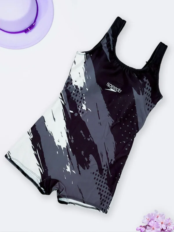 مایو زنانه پادار نیمه پوشیده کاپدار به رنگ مشکی ، طوسی و سفید اسپیدو ( Speedo )