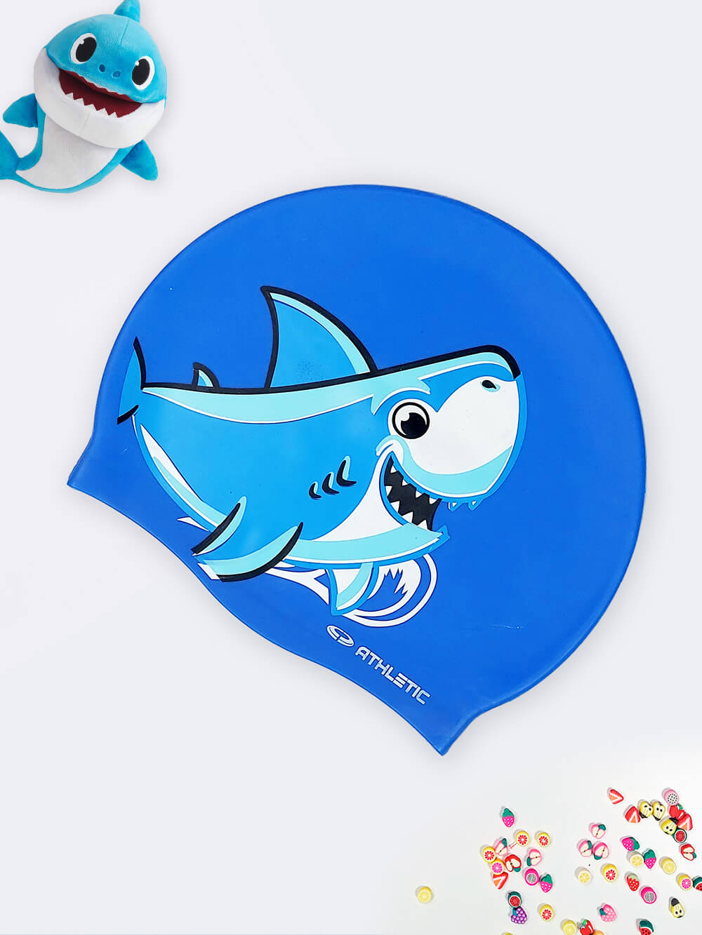 cap7541681-1 کلاه شنا بچگانه طرح کوسه خندان سیلیکونی آبی رنگ برند اتلتیک ( Athletic )