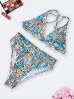 لباس بیکینی مایو دو تیکه زنانه و دخترانه پشت باز برند شین چند رنگ با سوتین مایو قزن دار و بندهای قابل تنظیم ارزان مخصوص پارتنر