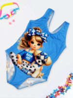 مایو شنا بچه گانه دخترانه اسلیپ پشت قهرمانی آبی رنگ طرح دختر کیوت و سگ نابایجی ( Nabaiji )