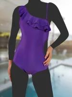 لباس شنا دخترانه نوجوان برای استخر اسلیپ شیک در مدل یقه رومی به رنگ بنفش نابایجی ( Nabaiji ) ضد کلر دختر نوجوان ۱۲ ، ۱۳ ، ۱۴ ، ۱۵ ، ۱۶ ، ۱۷ و ۱۸ ساله
