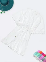 رومایو زنانه سفید رنگ حریری بصورت تن پوش و یقه هفت برند H & M آستیندار