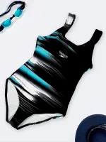 مایو پشت قهرمانی اسلیپ زنانه مشکی طرح دار اسپیدو ( Speedo ) برای استخر