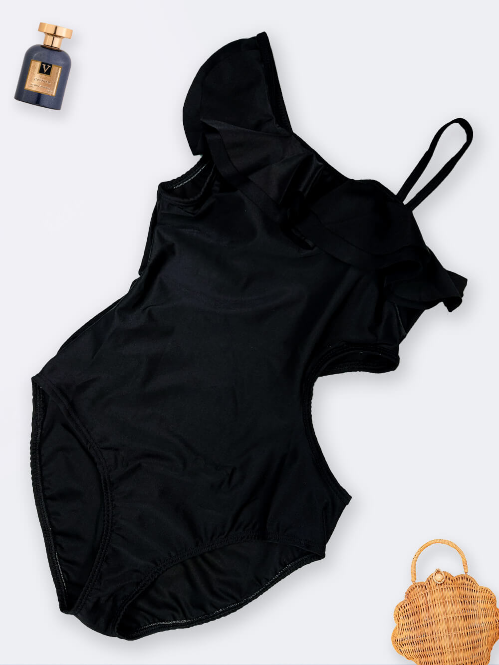 swi3279558-1 مایو زنانه فانتزی و جدید بصورت یقه چین دار رومی با کاپ اسپیدو ( Speedo ) مشکی