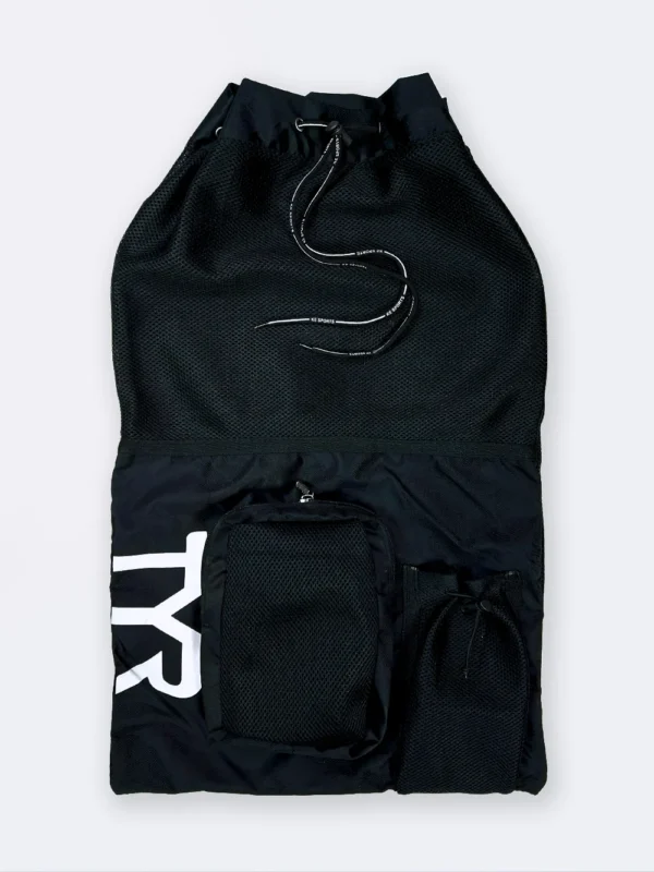 مش بگ ( mesh bag ) { کیف حرفه ای شنا } مشکی رنگ برای استخر و بخصوص کنار دریا و ساحل بصورت توری جهت خشک شدن سریع وسایل شنا TYR