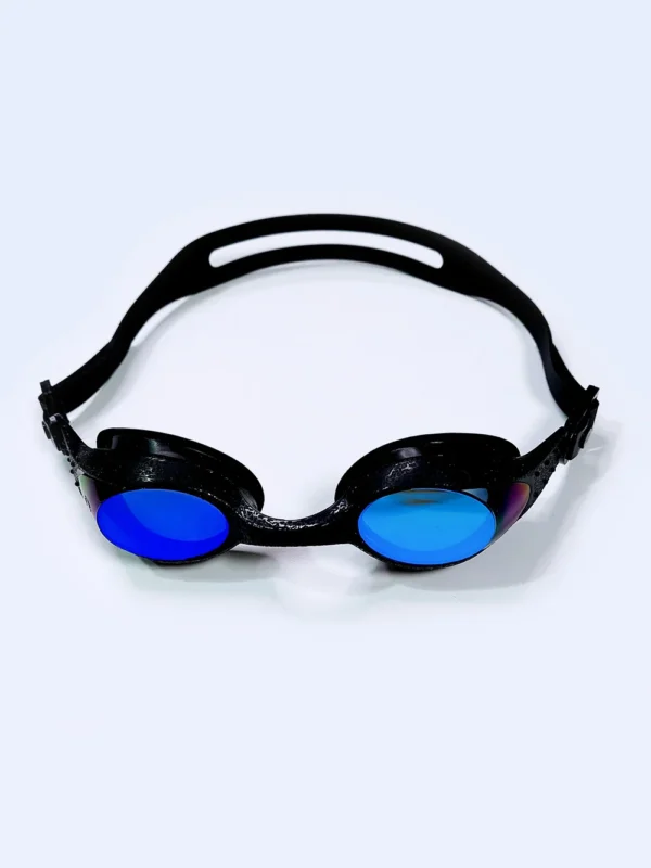 عینک شنا جیوه ای زنانه و مردانه زیبا و جدید مشکی رنگ با شیشه آبی رنگ برند اسپیدو ( Speedo ) ضد بخار همراه با تعمیر بند و فریم عینک شنا