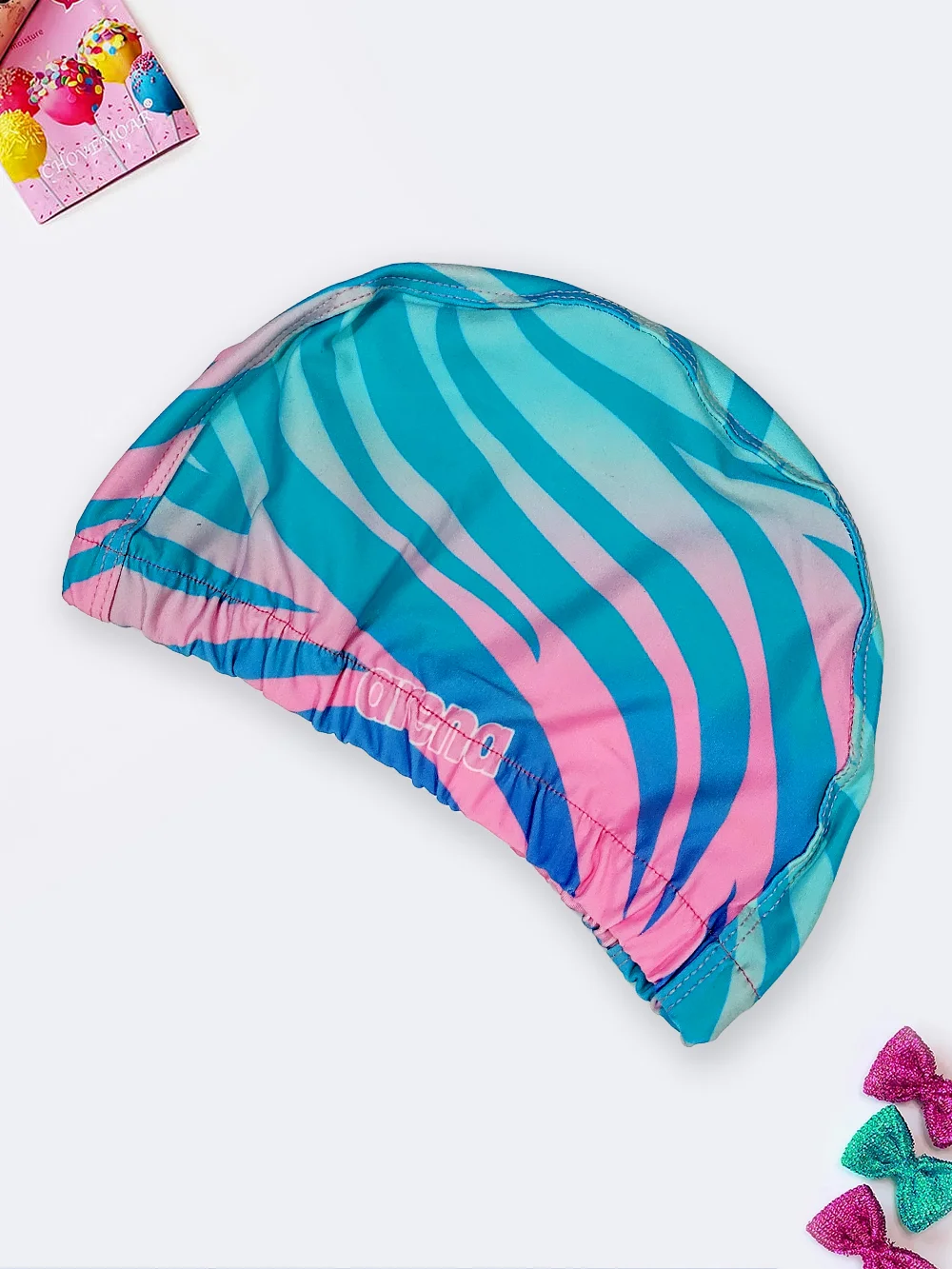 cap2718244-1 کلاه شنا پارچه ای ضد کلر با طرح راه راه رنگین کمانی با کیفیت درجه یک