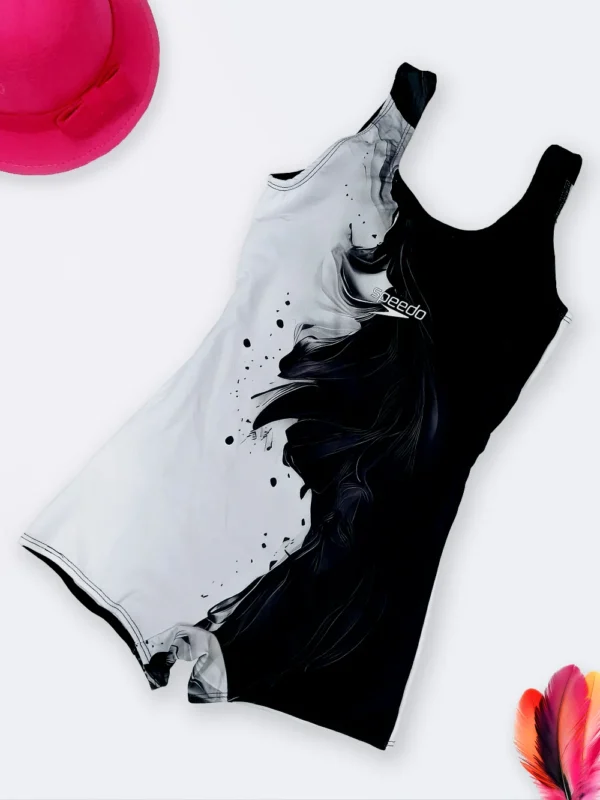 مایو زنانه پادار برای استخر شیک مشکی و طوسی اسپیدو - Speedo نیمه پوشیده و کاپدار