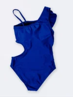 مایو جدید فانتزی زنانه بصورت یقه چین دار رومی آبی رنگ برند اسپیدو ( Speedo ) کاپدار متحرک و جنس پلی آمید ضد کلر برای استخر