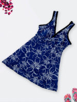 مایو دامنی کاپ دار زنانه شیک جدید سرمه ای رنگ با طرح گل سفید اسپیدو ( Speedo )