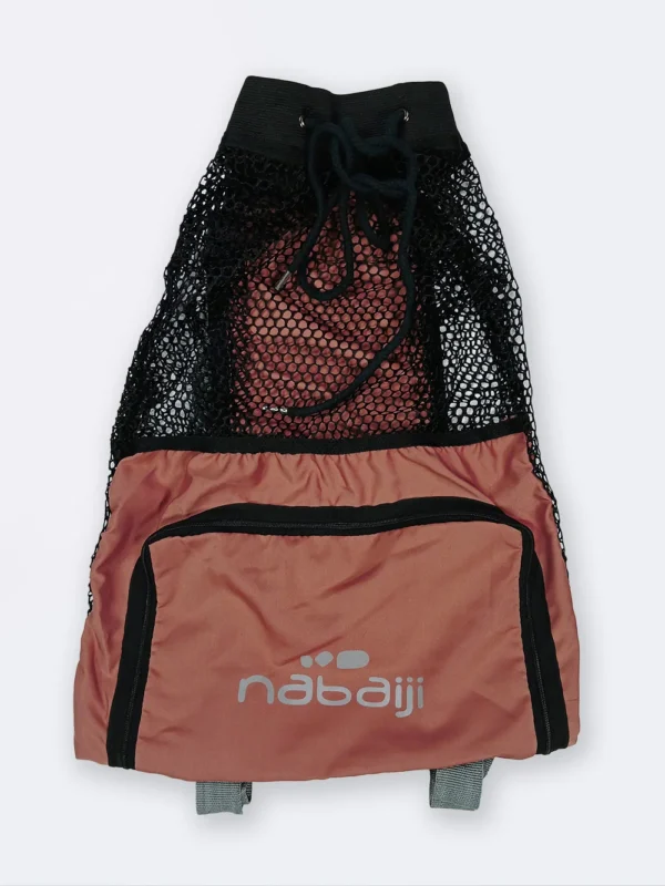 مش بگ شنا ( mesh bag ) جیب دار به رنگ خردلی برای وسایل استخر ، ساحل و دریا بصورت توری نابایجی ( Nabaiji )