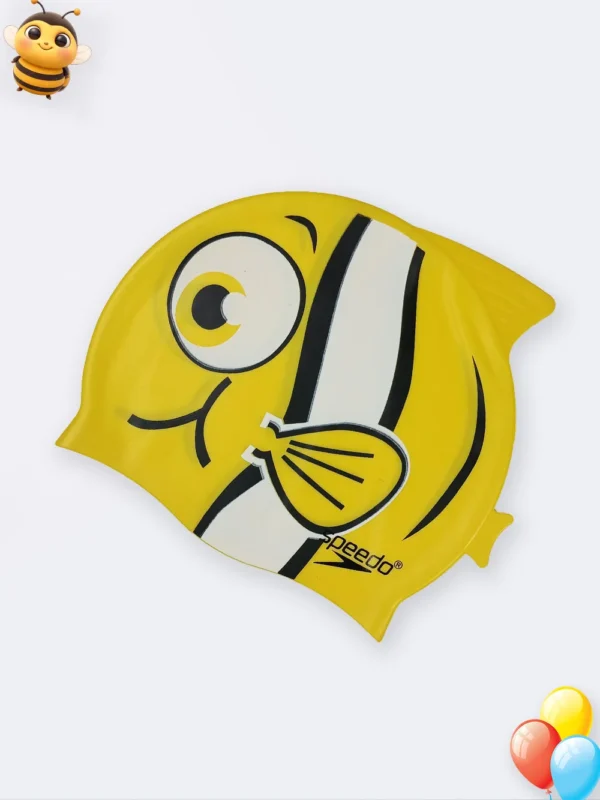 کلاه استخری بچه گانه طرح ماهی بالدار زرد رنگ سیلیکونی ضد کلر اسپیدو ( Speedo )
