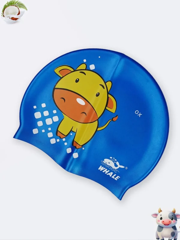کلاه شنا بچگانه اورجینال وال ( Whale ) آبی رنگ با طرح گاو از جنس سیلیکونی نرم
