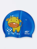 کلاه شنا بچگانه دخترانه و پسرانه اورجینال وال ( Whale ) آبی رنگ با طرح گاو کیوت و زیبا از جنس سیلیکونی نرم و ضد کلر برای استخر