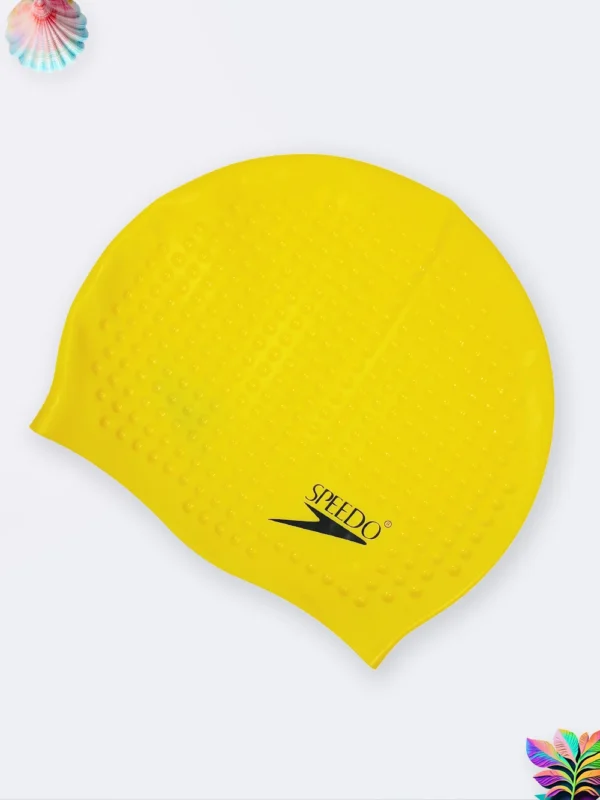کلاه استخری زنانه سیلیکونی ضد کلر مارک اسپیدو ( Speedo ) طرح توپی زرد رنگ