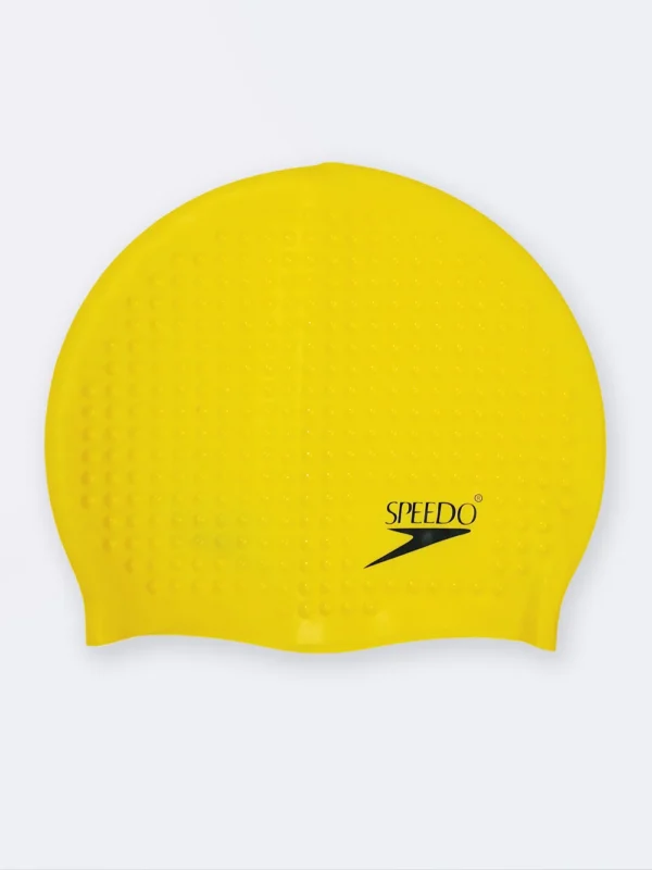 کلاه استخری ضد کلر برای شنا زنانه سیلیکونی ضد کلر مارک اسپیدو ( Speedo ) طرح توپی شیک و جدید زرد رنگ