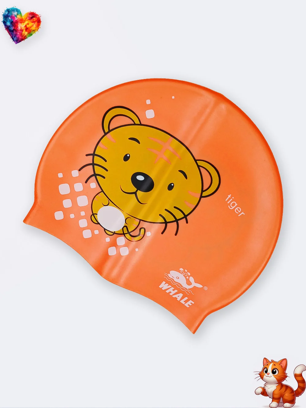 cap8670845-1 کلاه استخری بچگانه اورجینال وال ( Whale ) سیلیکونی نرم طرح گربه مهربون نارنجی