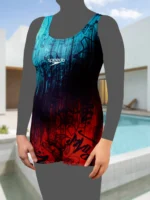 مایو شنا پادار زنانه نیمه پوشیده برای استخر با کاپ متحرک برند اسپیدو ( Speedo ) با طرح جذاب اسپرت به رنگ سبز ، مشکی و قرمز با پارچه استرچ ضد کلر