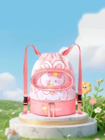 کوله استخر بچه گانه دخترانه ضد آب برای استخر صورتی رنگ طرح عروسکی خرگوش ناز با محفظه جداگانه عینک شنا و کفش استخر و قسمت جداگانه وسایل خیس و خشک
